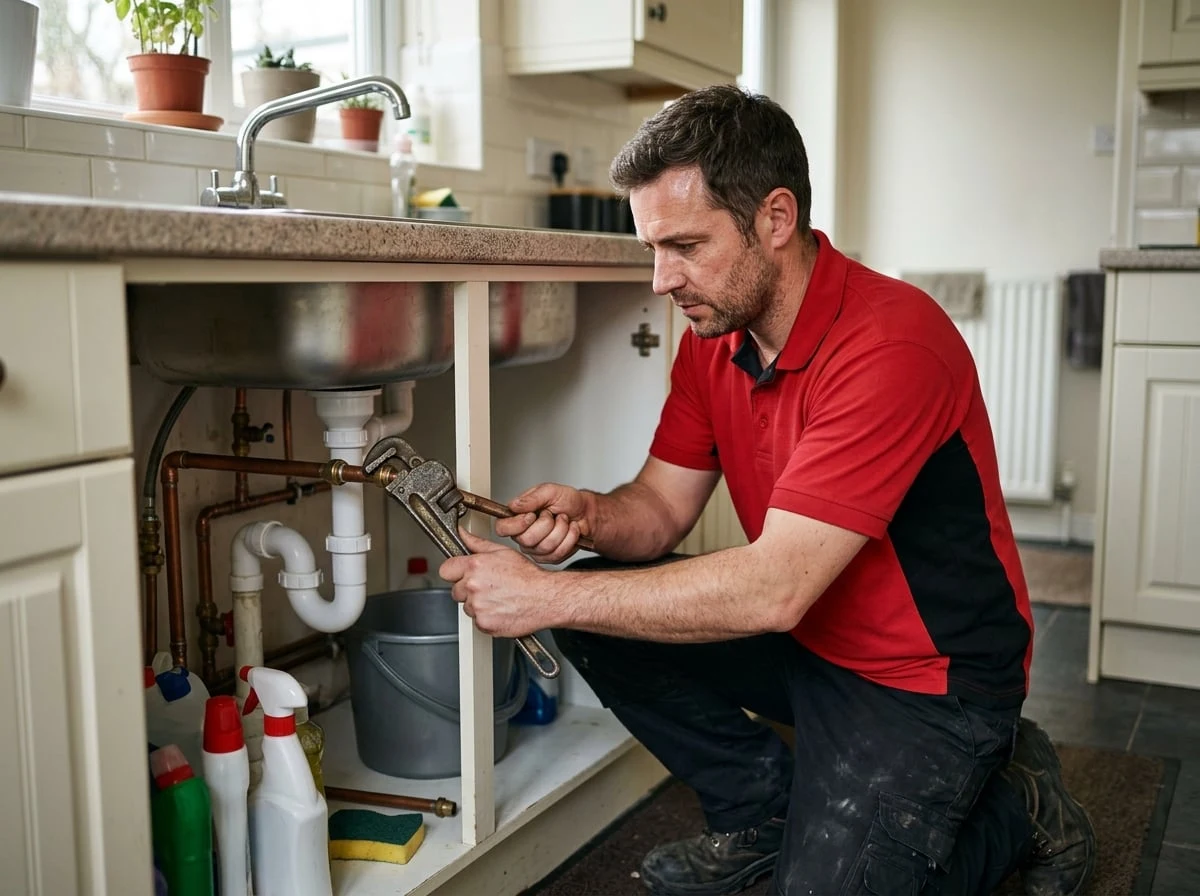 Finchley Plumbers 247 engineer carrying out emergency plumbing on a burst pipe in Finchley